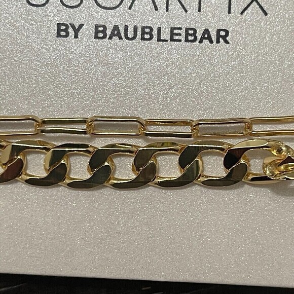 SUGARFIX By BaubleBar Two Chain Gold Tone Fashion Jewelry Bracelet NWT - Picture 2 of 4